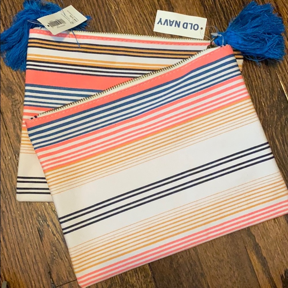 Matching striped makeup bags
